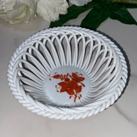 Herend Other - Vintage Herend Chinese Bouquet Rust AOG Woven Basket Trinket Dish